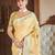 Sangam prints mustard linen woven work traditional saree