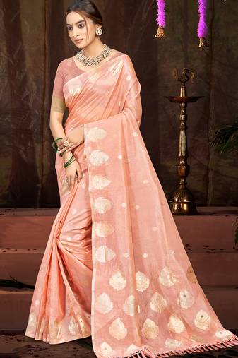 Sangam prints peach munga kota woven work traditional saree