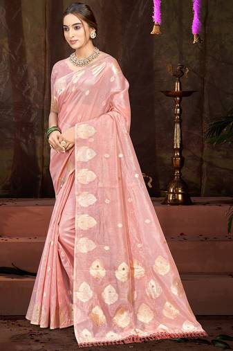 Sangam prints pink munga kota woven work traditional saree
