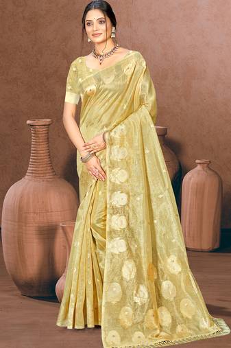 Sangam prints golden munga kota woven work traditional saree