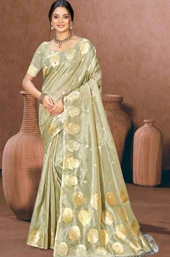Sangam prints grey munga kota woven work traditional saree