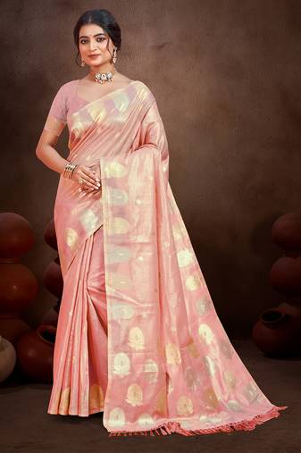 Sangam prints peach munga kota woven work traditional saree