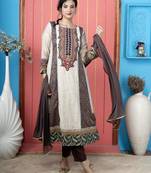 Beige embroidered silk stitched anarkali trouser kurta dupatta readymade suits
