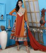 Brown embroidered georgette stitched anarkali trouser kurta dupatta readymade suits