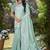 Sangam prints sea green linen woven work traditional saree