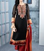 Black embroidered georgette stitched straight cut trouser kurta dupatta readymade suits