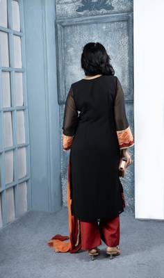 Black embroidered georgette stitched straight cut trouser kurta dupatta readymade suits 4