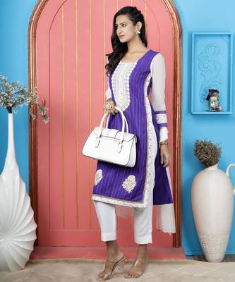 Purple embroidered silk stitched straight cut trouser kurta dupatta readymade suits 2