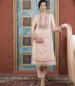 Peach embroidered silk stitched straight cut trouser kurta dupatta readymade suits
