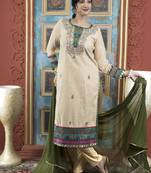 Beige embroidered silk stitched straight cut trouser kurta dupatta readymade suits