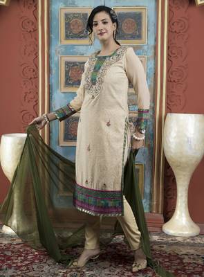 Beige embroidered silk stitched straight cut trouser kurta dupatta readymade suits 2
