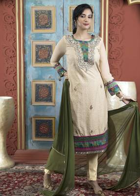 Beige embroidered silk stitched straight cut trouser kurta dupatta readymade suits 3
