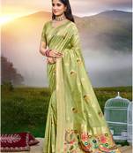 Sangam prints green havy assam silk saree with meena woven work traditional saree