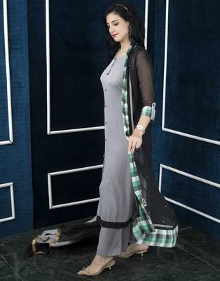 Black embroidered georgette stitched jacket style palazzo kurta dupatta readymade suits 2