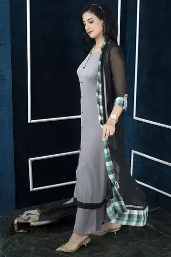 Black embroidered georgette stitched jacket style palazzo kurta dupatta readymade suits