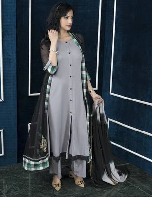 Black embroidered georgette stitched jacket style palazzo kurta dupatta readymade suits 3