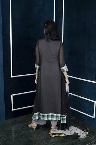 Black embroidered georgette stitched jacket style palazzo kurta dupatta readymade suits