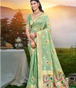Sangam prints sea green havy assam silk saree with meena woven work traditional saree