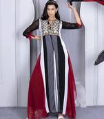Multicolor embroidered georgette stitched asymmetrical trouser kurta dupatta readymade suits