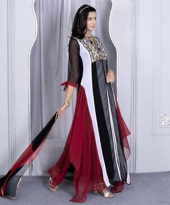 Multicolor embroidered georgette stitched asymmetrical trouser kurta dupatta readymade suits 3