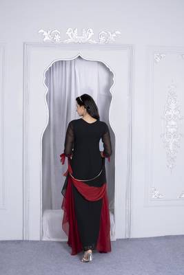 Multicolor embroidered georgette stitched asymmetrical trouser kurta dupatta readymade suits 4