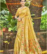 Sangam prints yellow havy assam silk saree with meena woven work traditional saree