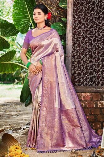 Sangam prints lavender   kanjivaram silk woven work traditional saree
