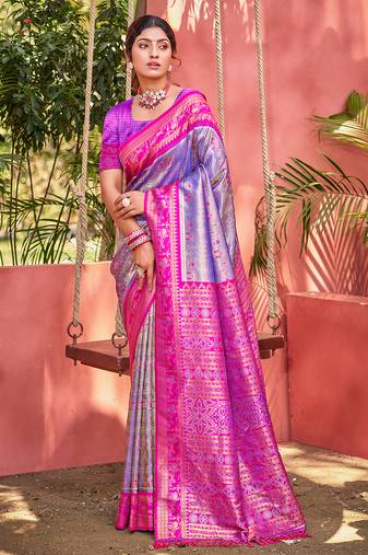 Sangam prints lavender kanjivaram silk woven work traditional saree