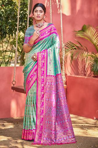 Sangam prints sea green kanjivaram silk woven work traditional saree