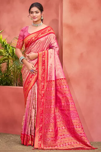 Sangam prints pink kanjivaram silk woven work traditional saree