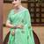 Sangam prints bottel green linen woven work traditional saree