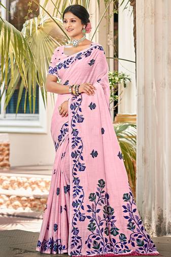 Sangam prints mauve linen woven work traditional saree