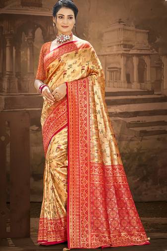 Sangam prints multi color dharmavaram woven work traditional saree