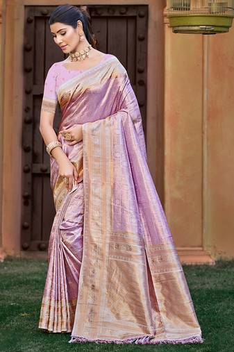 Sangam prints lavender kanjivaram silk woven work traditional saree