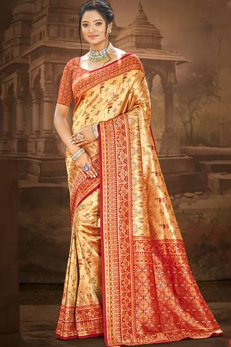 Sangam prints multi color dharmavaram woven work traditional saree