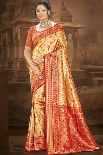 Sangam prints multi color dharmavaram woven work traditional saree