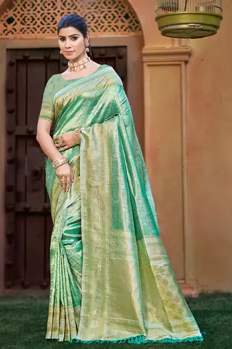 Sangam prints green kanjivaram silk woven work traditional saree