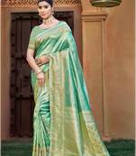 Sangam prints green kanjivaram silk woven work traditional saree