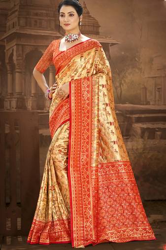 Sangam prints multi color dharmavaram woven work traditional saree