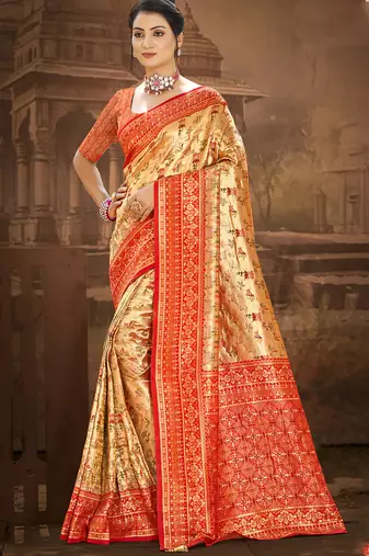 Sangam prints multi color dharmavaram woven work traditional saree