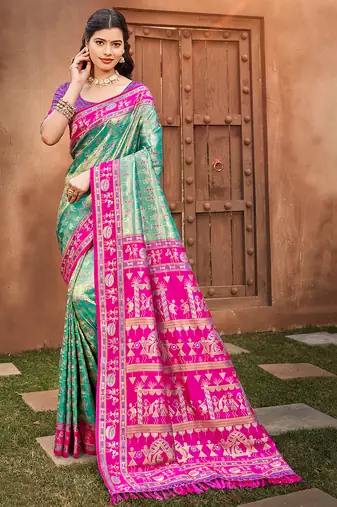 Sangam prints green kanjivaram silk woven work traditional saree