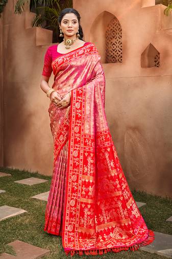 Sangam prints red kanjivaram silk woven work traditional saree