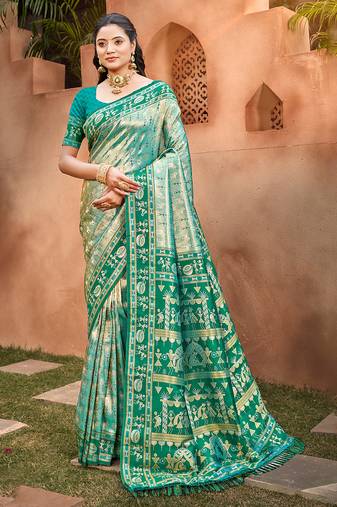 Sangam prints sea green kanjivaram silk woven work traditional saree