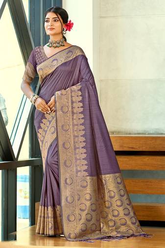 Sangam prints purple assam silk woven work traditional saree
