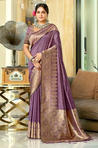 Sangam prints purple assam silk woven work traditional saree