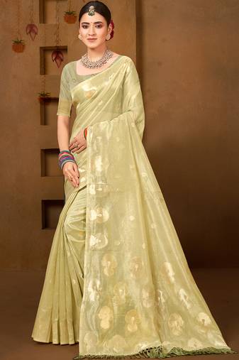 Sangam prints olive green munga kota woven work traditional saree