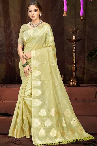 Sangam prints olive green munga kota woven work traditional saree