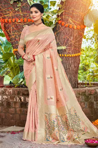 Sangam prints lite pink havy assam silk saree with meena woven work traditional saree