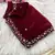 Maroon fendy satin with beads work saree with unstitched blouse