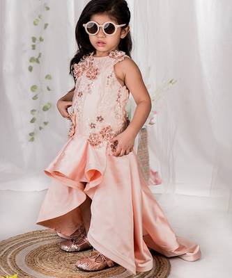 Peach embroidered satin Gown 2